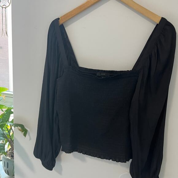 J. Crew Black Smocked Long Sleeve Blouse Size Medium - Picture 3 of 5